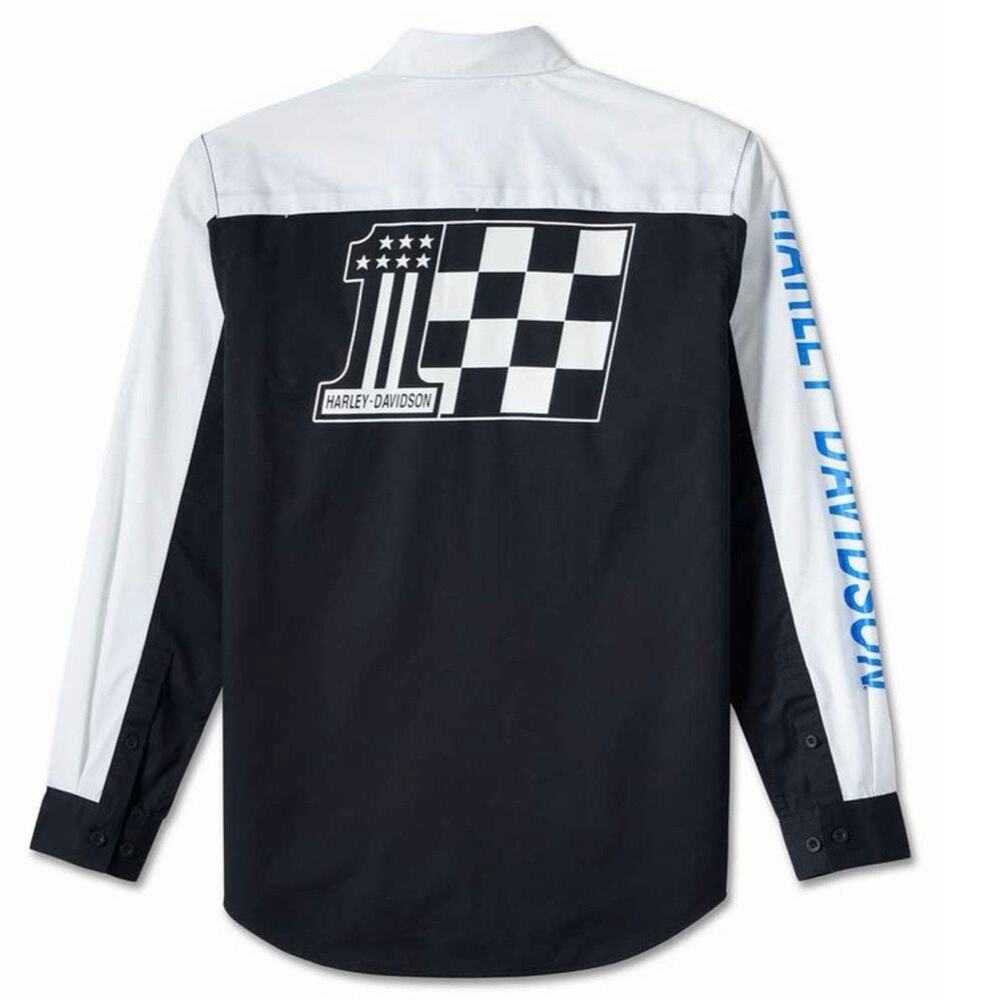 NWT Harley Davidson #1 Victory Mens 3XL White Cotton Twill Colorblock Shirt - Picture 2 of 5